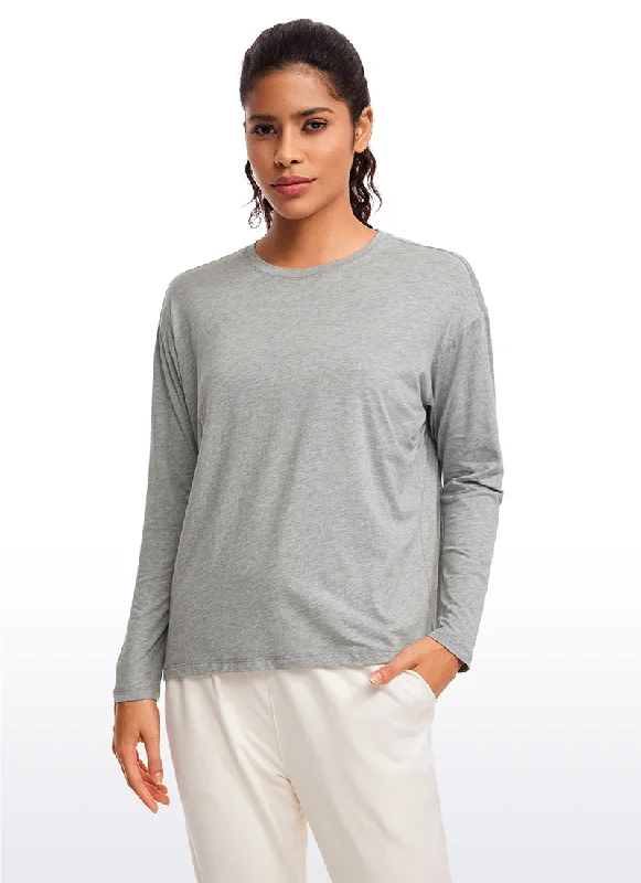 Women's Textured Long Sleeve Shirt for All-day Comfort -Pima Cotton Long Sleeves Crew Neck