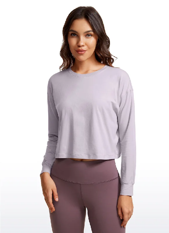 Women's Long Sleeve Shirt with Stylish Graphic Print -Pima Cotton Cropped Long Sleeve Loose Fit Women's Long Sleeve Shirt with Stylish Graphic Print -Pima Cotton Cropped Long Sleeve Loose Fit