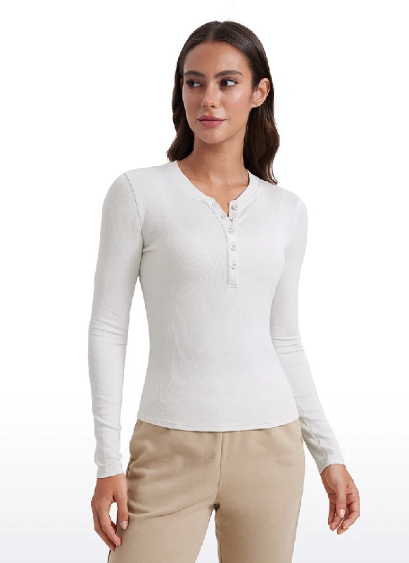 Women's Printed Long Sleeve T-shirt for Casual Outfits -Henley Shirts Button Down Long Sleeves