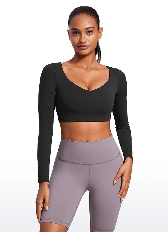 Women's Casual Long Sleeve T-shirt with Comfy Fit -Butterluxe Double Lined Cropped Long Sleeves V Neck