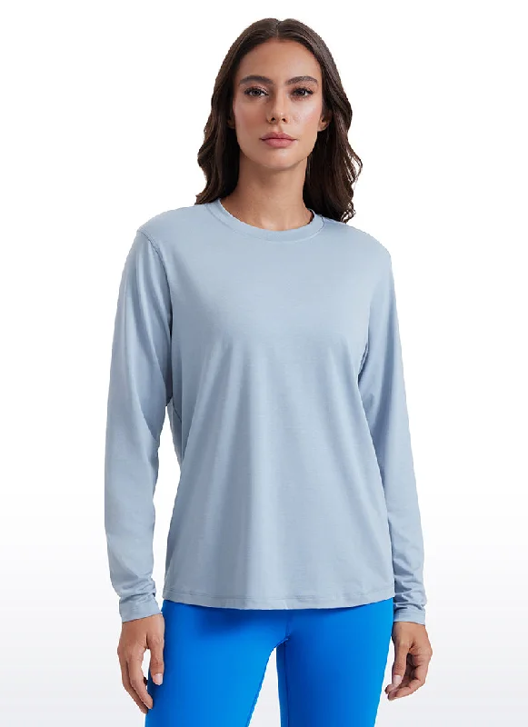 Women's Casual Long Sleeve T-shirt with Perfect Fit -Workout Hip Length Long Sleeves Crewneck