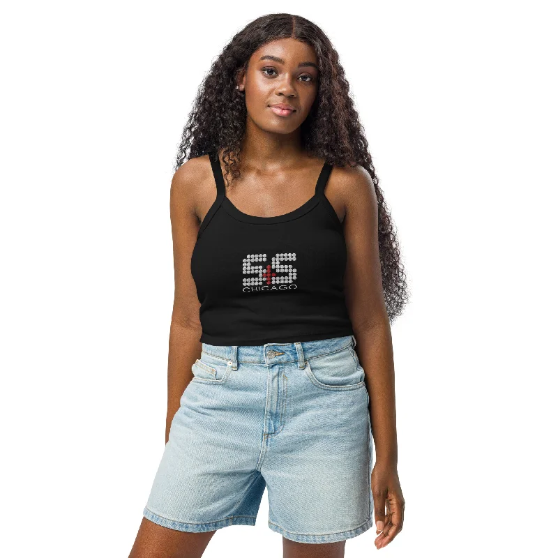 Women's Sleeveless Camis -S&S Chicago Women’s Embroidered Micro-Rib Tank Top (White Classic S&S)