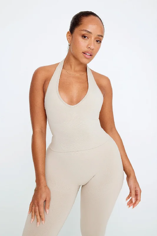Women's Camis with Decorative Necklines -SCULPT SEAMLESS HALTER TANK - CHAI MARL