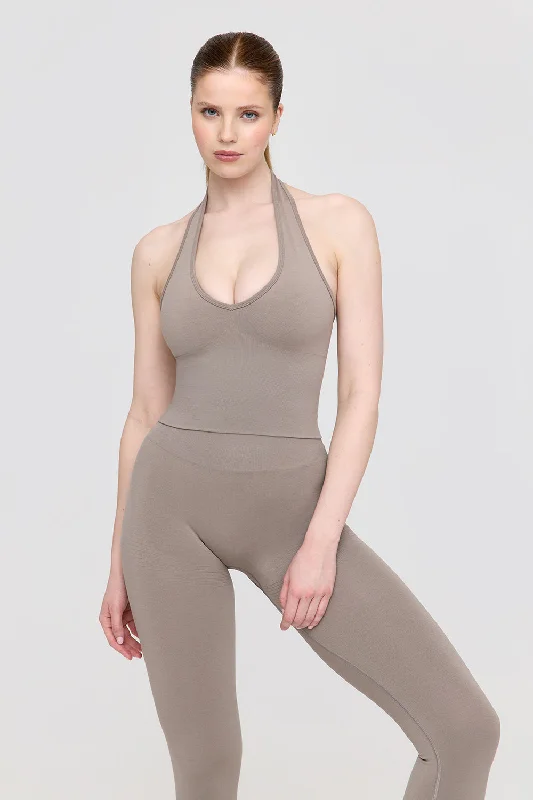 Women's Tank Tops for Busy Workdays -SCULPT SEAMLESS HALTER TANK - PEBBLE MARL