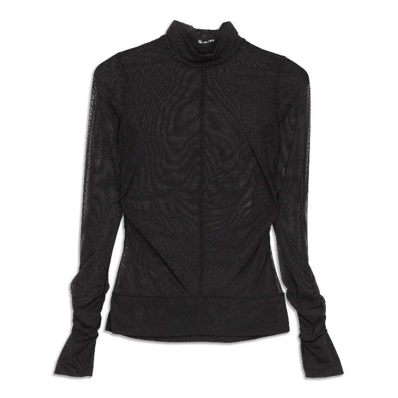 Women's Fun and Graphic Long Sleeve T-shirt -Sheer Thrill Mock Neck Long Sleeve Shirt - Resale Women's Fun and Graphic Long Sleeve T-shirt -Sheer Thrill Mock Neck Long Sleeve Shirt - Resale