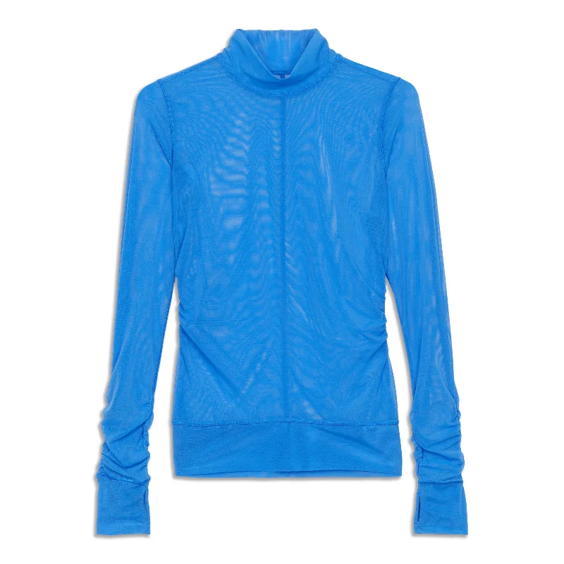 Women's Classic Long Sleeve Shirt for All-day Comfort -Sheer Thrill Mock Neck Long Sleeve Shirt - Resale Women's Classic Long Sleeve Shirt for All-day Comfort -Sheer Thrill Mock Neck Long Sleeve Shirt - Resale