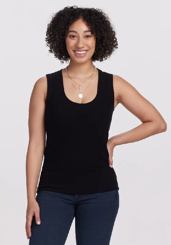 Women's Casual Camis for Everyday Looks -Sloane Ribbed Tank - Black