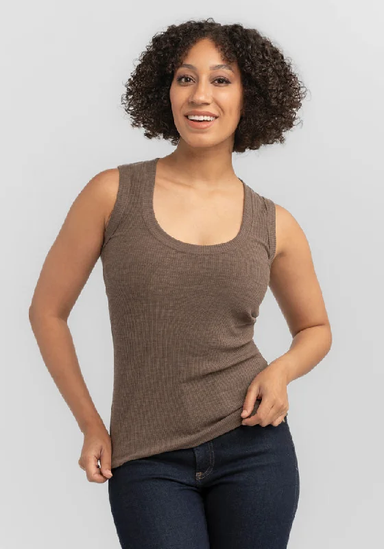 Women's V-neck Tank Tops for Work -Sloane Ribbed Tank - Simply Taupe
