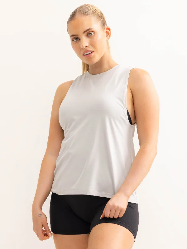 Women's Tank Tops with Flared Design -Soft Tech Loose Fit Tank - Grey Marl
