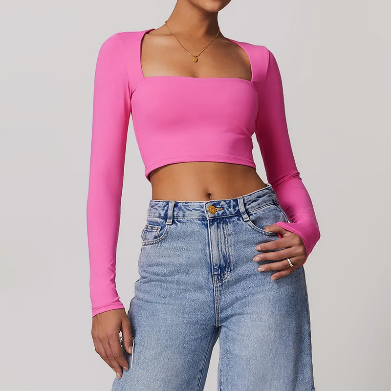 Women's Sleek Long Sleeve T-shirt for Daily Wear -SPARK Long Sleeve Yoga Crop Top ZC8662 Women's Sleek Long Sleeve T-shirt for Daily Wear -SPARK Long Sleeve Yoga Crop Top ZC8662