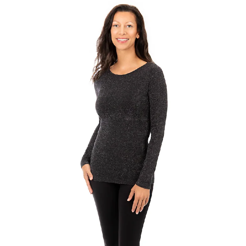 Women's Stylish Casual Long Sleeve T-shirt -Long Sleeve Sparkle Crewneck Top
