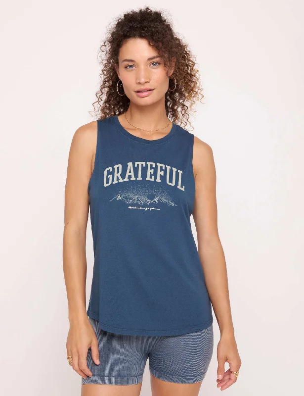 Women's Elegant Camis for Evening Out -Grateful Jade Muscle Tank - Orion Blue