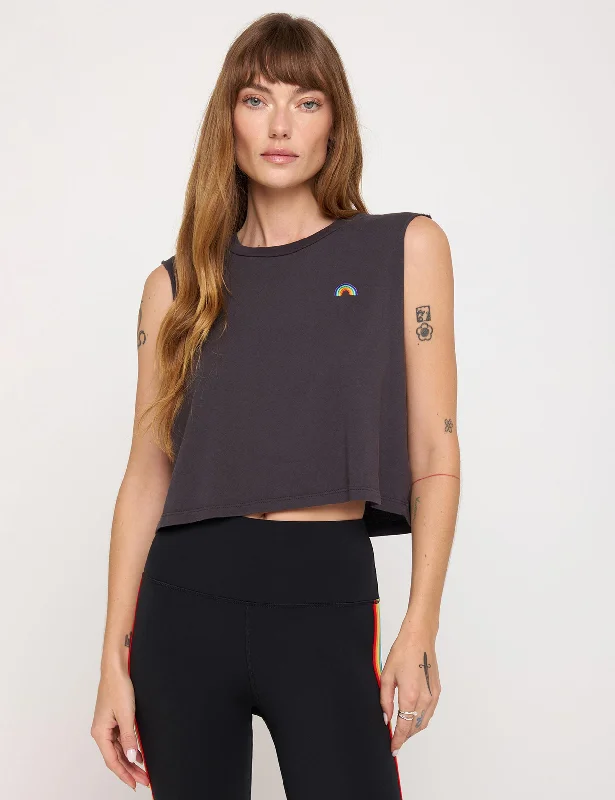 Women's Camisoles with Adjustable Fit -Rainbow Callie Crop Tank - Vintage Black
