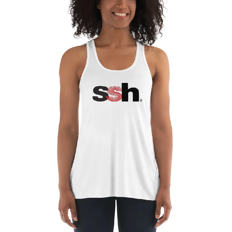 Women's Comfortable Tank Tops -Steve Silk Hurley's ssh® branded Women's Flowy Racerback Tank (White, Black and Red)