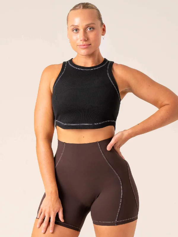 Women's Black Tank Tops -Stride Rib Tank - Black