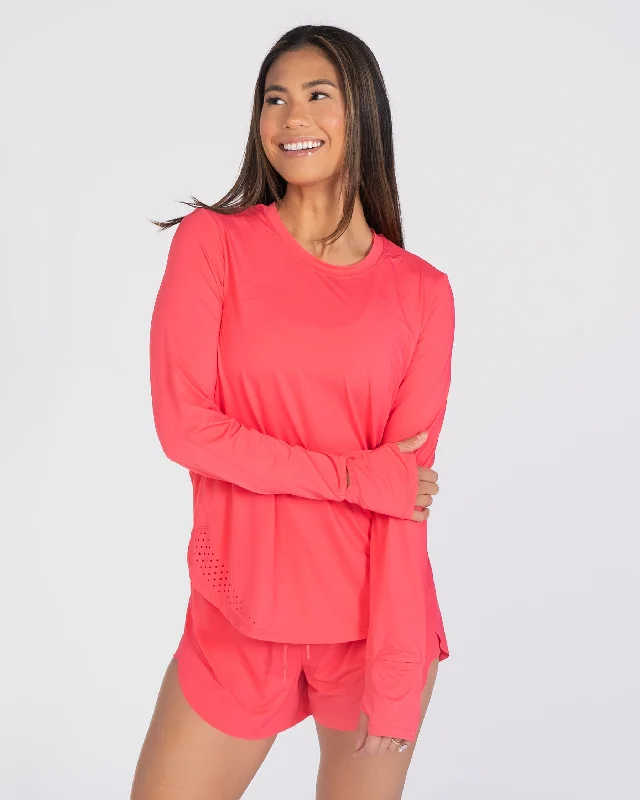 Women's Turtleneck Long Sleeve T-shirt -Sunny Days UPF Long Sleeve - Bloom Pink