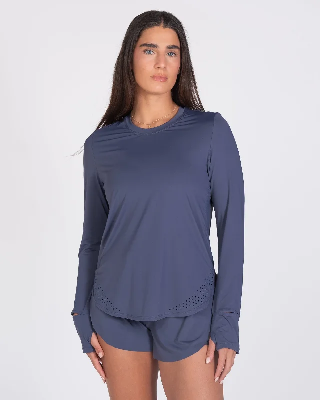 Women's Sporty Long Sleeve T-shirt -Sunny Days UPF Long Sleeve - Light Navy