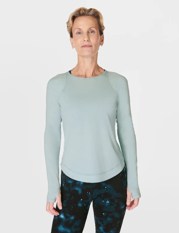 Women's Classic Long Sleeve T-shirt for Casual Outfits -Breathe Easy Running Long Sleeve Top - Muted Teal Blue Women's Classic Long Sleeve T-shirt for Casual Outfits -Breathe Easy Running Long Sleeve Top - Muted Teal Blue