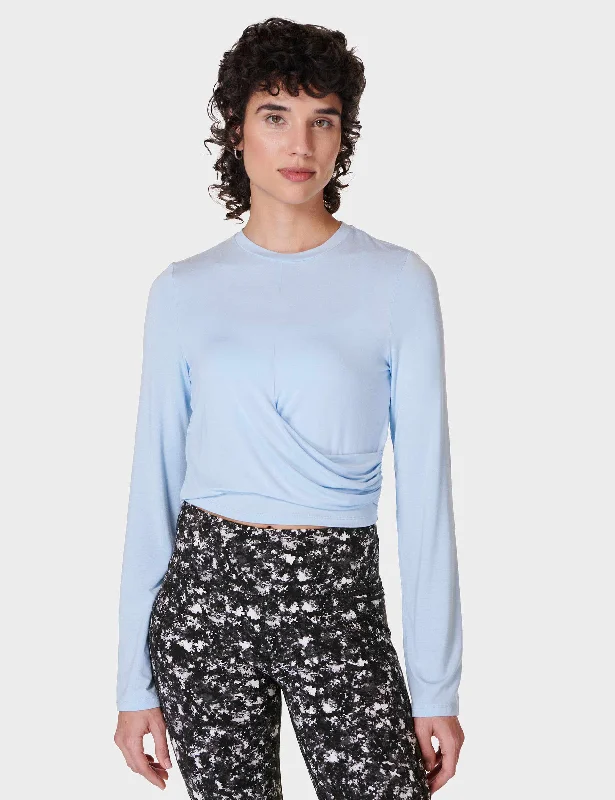 Women's All-season Long Sleeve Shirt for Casual Style -Wrap Front Long Sleeve Top - Breeze Blue