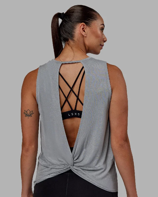 Women's Sleeveless Tank Tops for Beach -Swivel Open Back Tank - Circular Grey