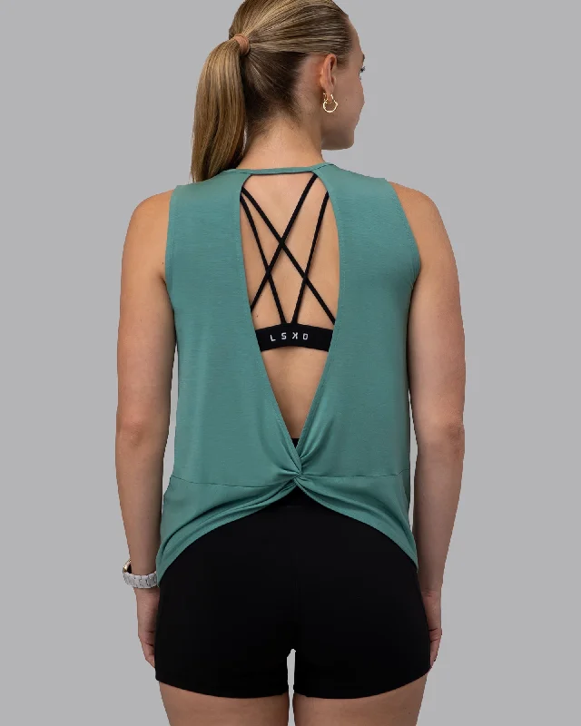 Women's Trendy Racerback Tank Tops -Swivel Open Back Tank - Sagebrush