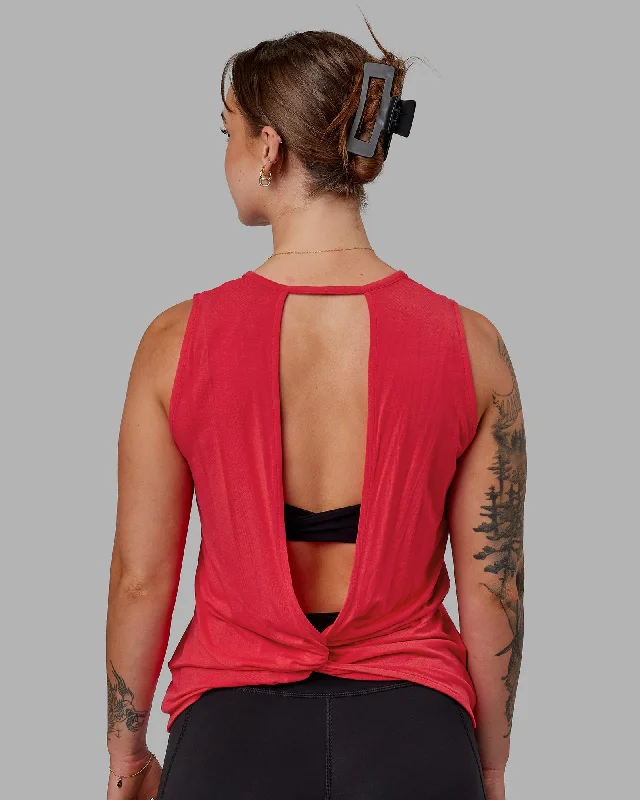 Women's Designer Tank Tops -Swivel Open Back Tank - Scarlet