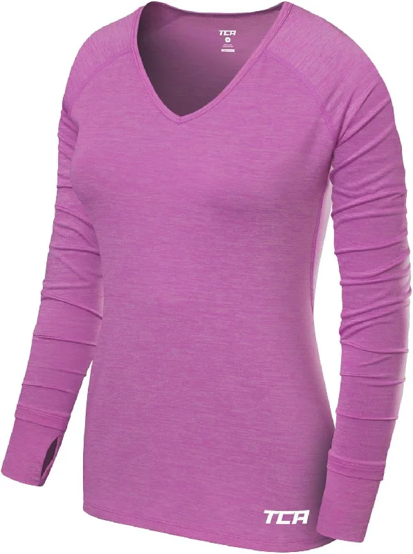 Women's Long Sleeve T-shirt for Everyday Wear -TCA Elle V-Neck Long Sleeve Womens Running Top - Purple Women's Long Sleeve T-shirt for Everyday Wear -TCA Elle V-Neck Long Sleeve Womens Running Top - Purple