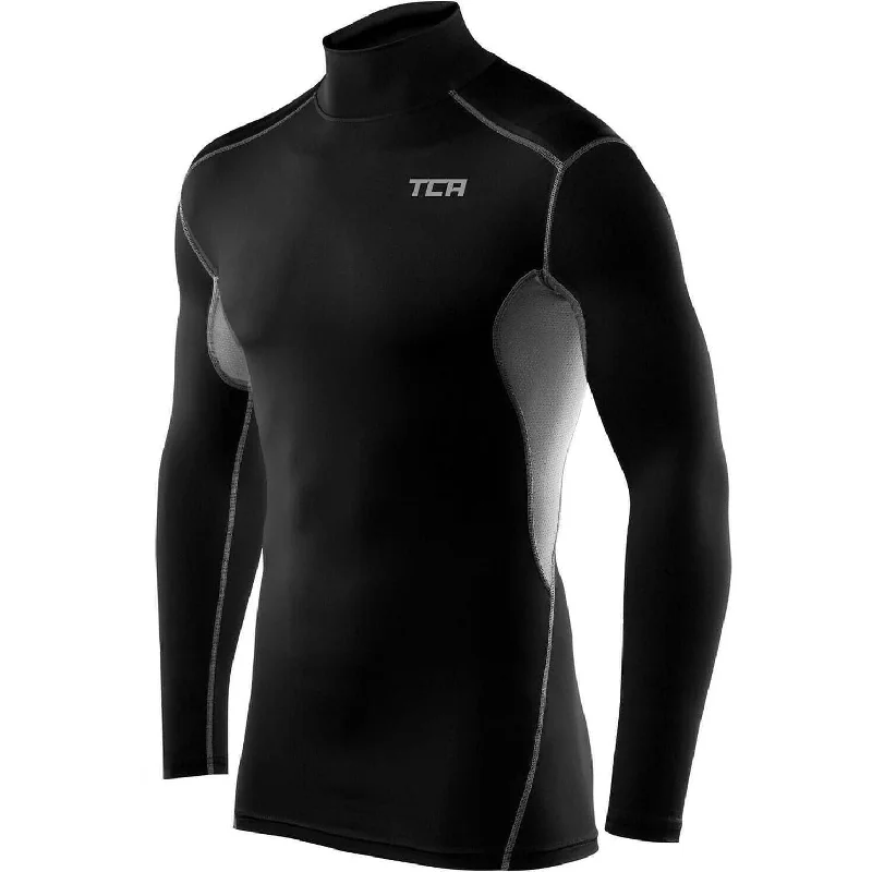 Women's Long Sleeve T-shirt for Winter -TCA HyperFusion Mock Neck Long Sleeve Junior Compression Top - Black