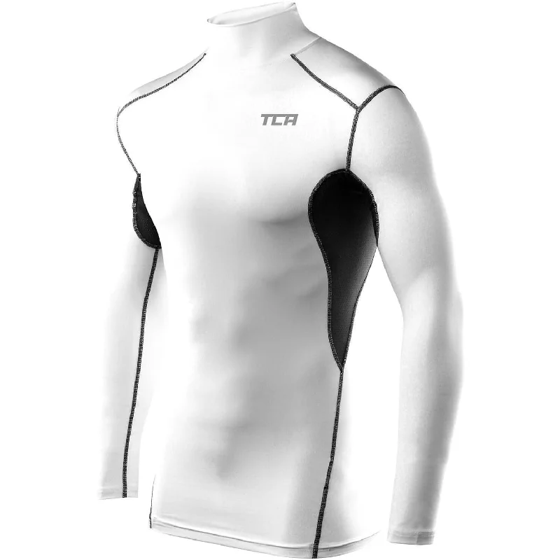 Women's Comfortable V-neck Long Sleeve Shirt -TCA HyperFusion Mock Neck Long Sleeve Junior Compression Top - White