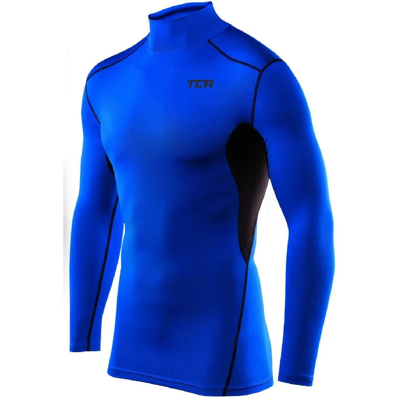 Women's Long Sleeve T-shirt with Trendy Design -TCA HyperFusion Mock Neck Long Sleeve Mens Compression Top - Blue
