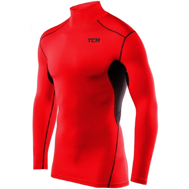 Women's Athletic Long Sleeve T-shirt -TCA HyperFusion Thermal Mock Neck Mens Long Sleeve Compression Top - Red Women's Athletic Long Sleeve T-shirt -TCA HyperFusion Thermal Mock Neck Mens Long Sleeve Compression Top - Red