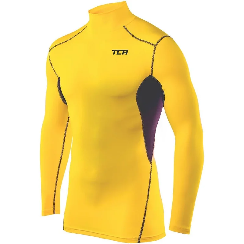 Women's Button-up Long Sleeve T-shirt -TCA HyperFusion Thermal Mock Neck Mens Long Sleeve Compression Top - Yellow Women's Button-up Long Sleeve T-shirt -TCA HyperFusion Thermal Mock Neck Mens Long Sleeve Compression Top - Yellow