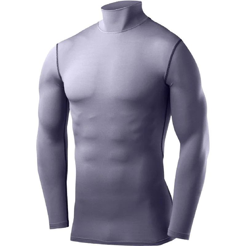 Women's Fall Long Sleeve T-shirt -TCA PowerLayer Long Sleeve Mock Mens Compression Top - Grey