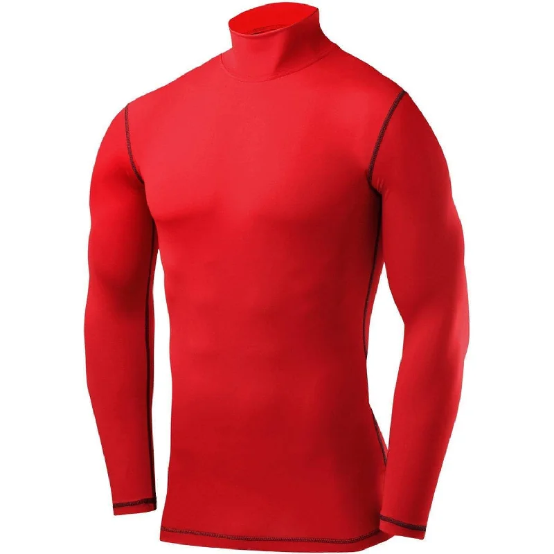 Women's Athletic Fit Long Sleeve T-shirt -TCA PowerLayer Long Sleeve Mock Mens Compression Top - Red