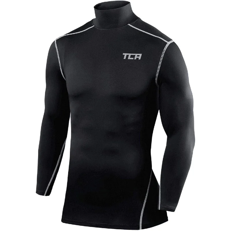 Women's White Long Sleeve T-shirt for Everyday Wear -TCA Pro Performance Long Sleeve Mock Junior Compression Top - Black