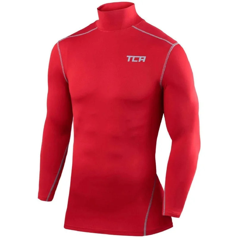 Women's Women's Long Sleeve Top for Travel -TCA Pro Performance Long Sleeve Mock Junior Compression Top - Red