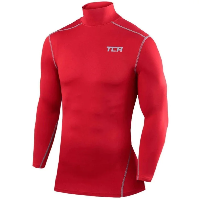 Women's Essential Long Sleeve T-shirt -TCA Pro Performance Long Sleeve Mock Mens Compression Top - Red