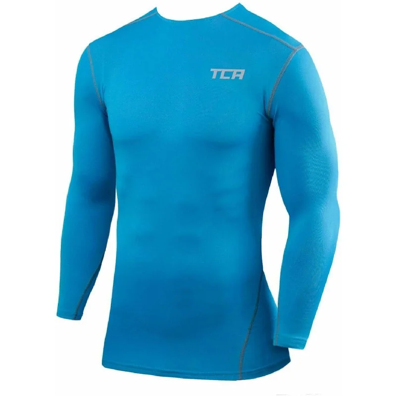 Women's Long Sleeve T-shirt for Yoga -TCA Pro Performance Mens Long Sleeve Compression Top - Blue
