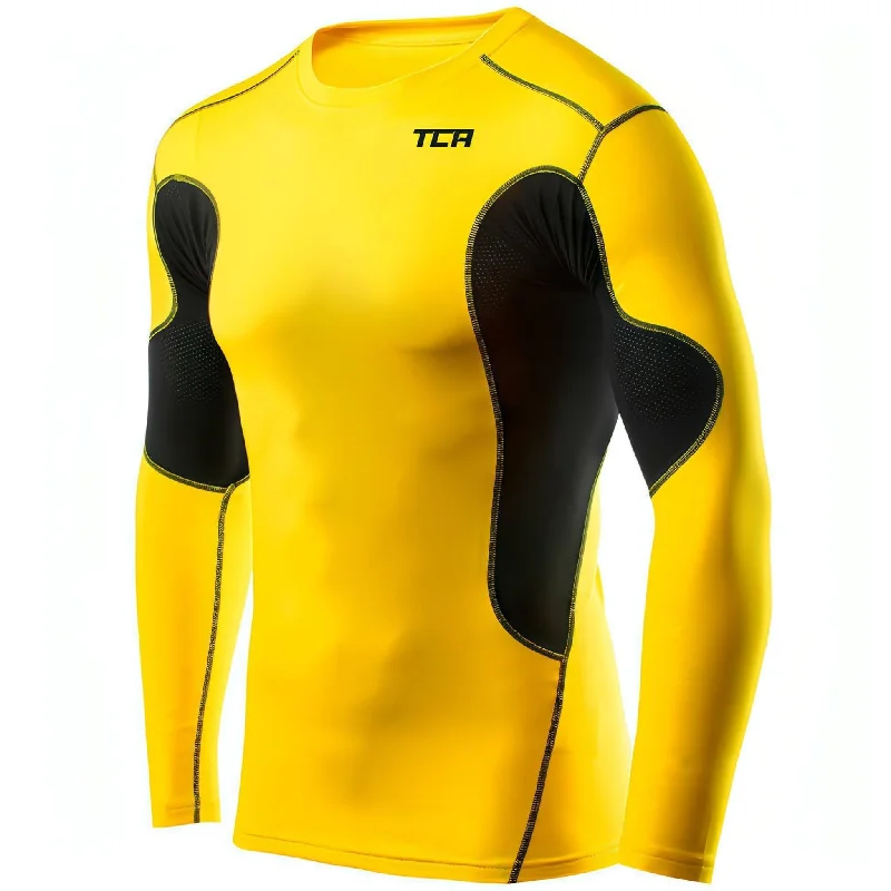 Women's Stylish Long Sleeve Top for Fall -TCA SuperThermal Junior Long Sleeve Compression Top - Yellow