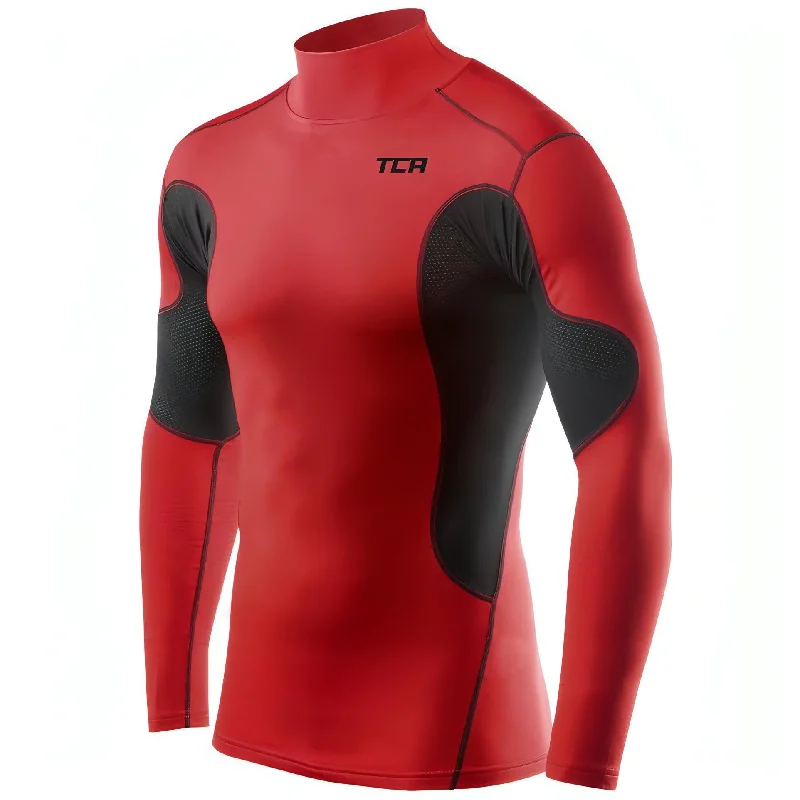 Women's Fun Long Sleeve T-shirt -TCA SuperThermal Long Sleeve Mock Junior Compression Top - Red