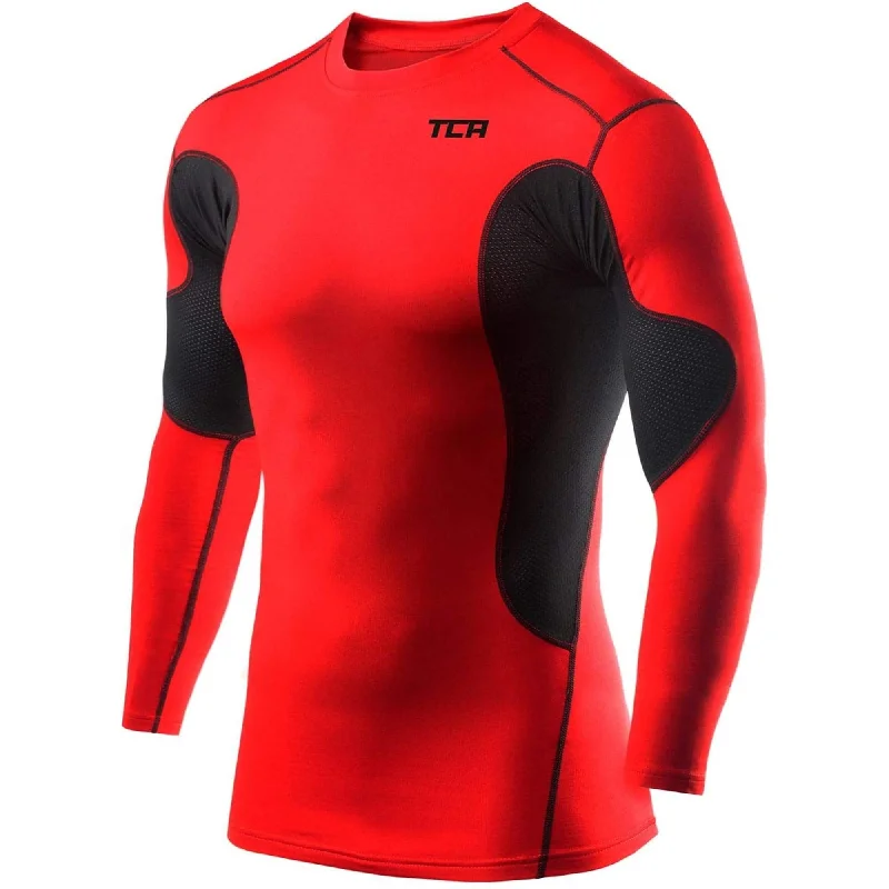 Women's Holiday Long Sleeve T-shirt -TCA SuperThermal Mens Long Sleeve Compression Top - Red