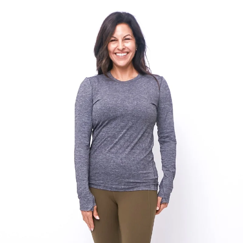 Women's Solid Long Sleeve T-shirt -Tempo Long Sleeve - Heathered Gray