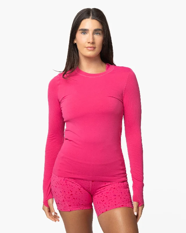 Women's Button-up Long Sleeve T-shirt -Tempo Long Sleeve - Hibiscus