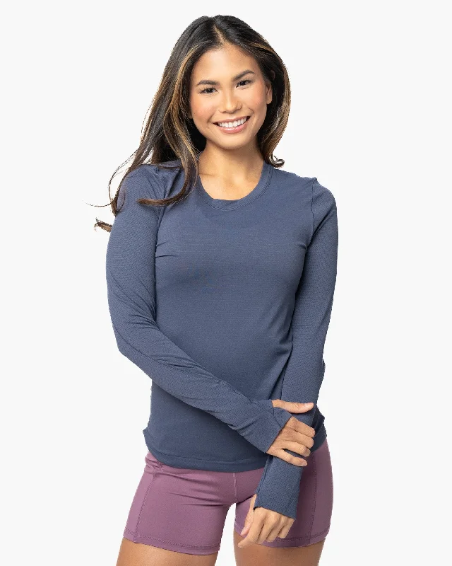 Women's Plain Long Sleeve T-shirt -Tempo Long Sleeve - Light Navy