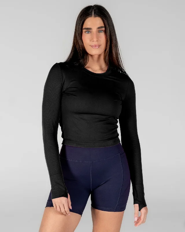 Women's Thermal Long Sleeve T-shirt -Tempo Long Sleeve (Mid-Length) - Black