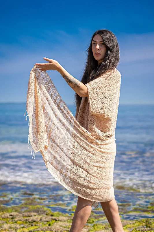 Kimono Cardigan-THEA Kimono Scarf Shawl Wrap Robe Bundle Set Sandalwood Brown Beach Festival Natural Netted Cotton See Through Soft Free Flow Boho AJJAYA Kimono Cardigan-THEA Kimono Scarf Shawl Wrap Robe Bundle Set Sandalwood Brown Beach Festival Natural Netted Cotton See Through Soft Free Flow Boho AJJAYA