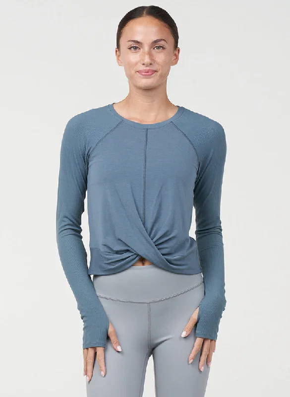 Women's Stylish Long Sleeve T-shirt for Casual Events -Twist Front Long Sleeve