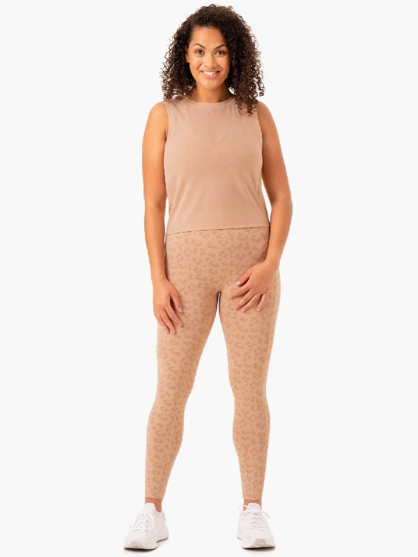 Women's Seamless Tank Tops -Ultra Mesh Tank - Tan