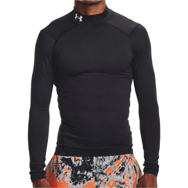 Women's Basic Long Sleeve T-shirt with Ribbed Details -Under Armour ColdGear Compression Mock Long Sleeve Mens Running Top - Black