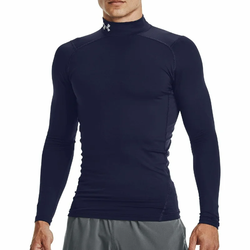 Women's Long Sleeve Top for Travel -Under Armour ColdGear Compression Mock Long Sleeve Mens Running Top - Navy